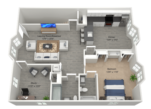Floor plan for 2 beds, 2 baths, 1100 sqft